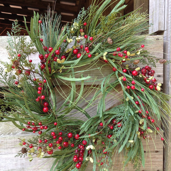 Millwood Pines Faux Berry Silk, Floral, Greenery, 24'' Wreath & Reviews